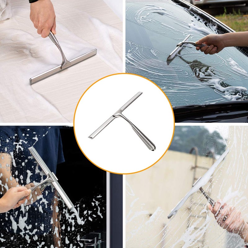 Ettori Shower Squeegee for Shower Doors 10 Inch Bathroom Squeegee for Windows,Kitchen,Mirror and Car Glass, Stainless Steel with Adhesive Hook - Image 3
